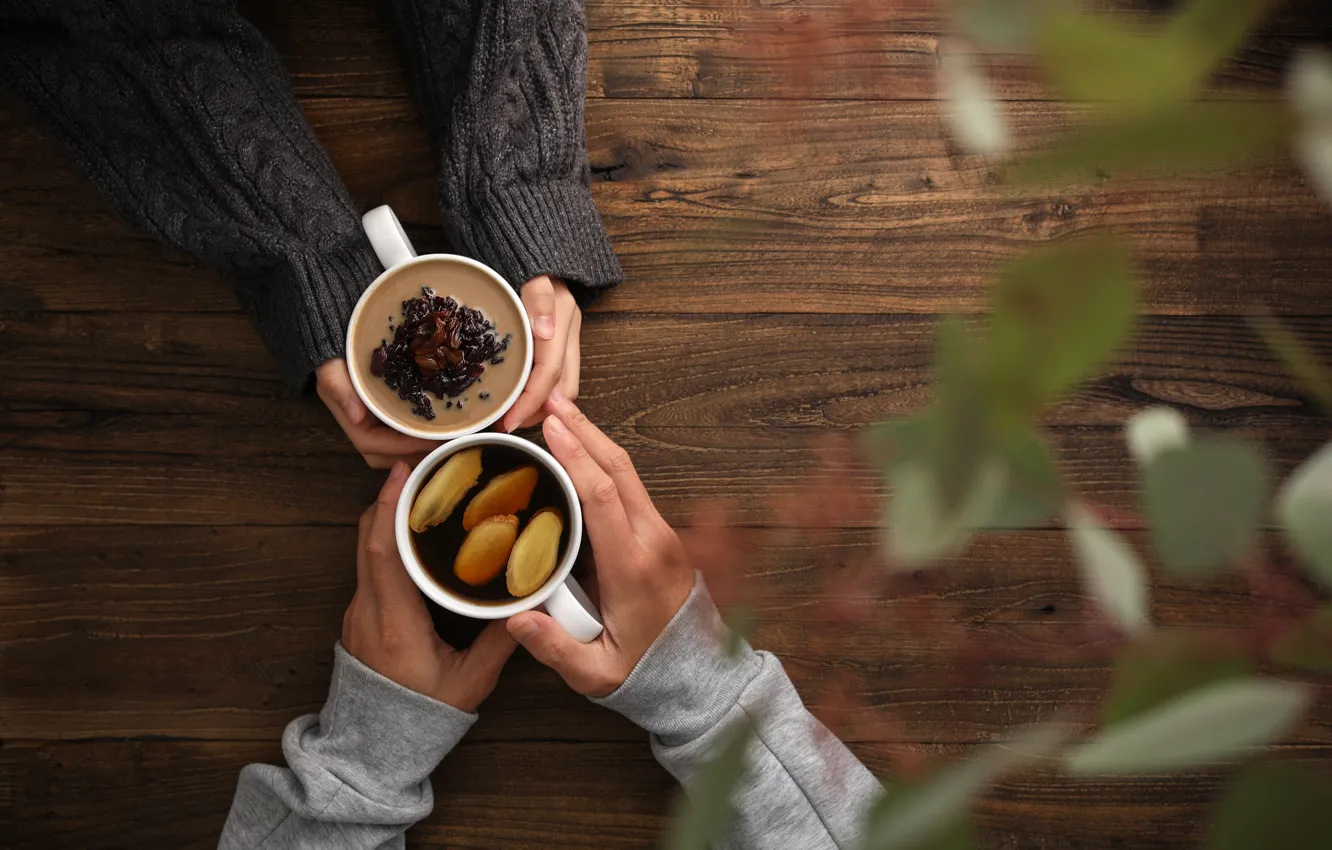 Photo wallpaper lemon, tea, hands, relationship, ginger