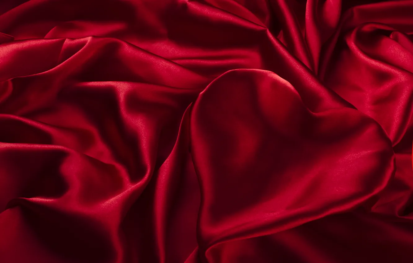 Photo wallpaper red, heart, texture, silk, fabric, folds, satin