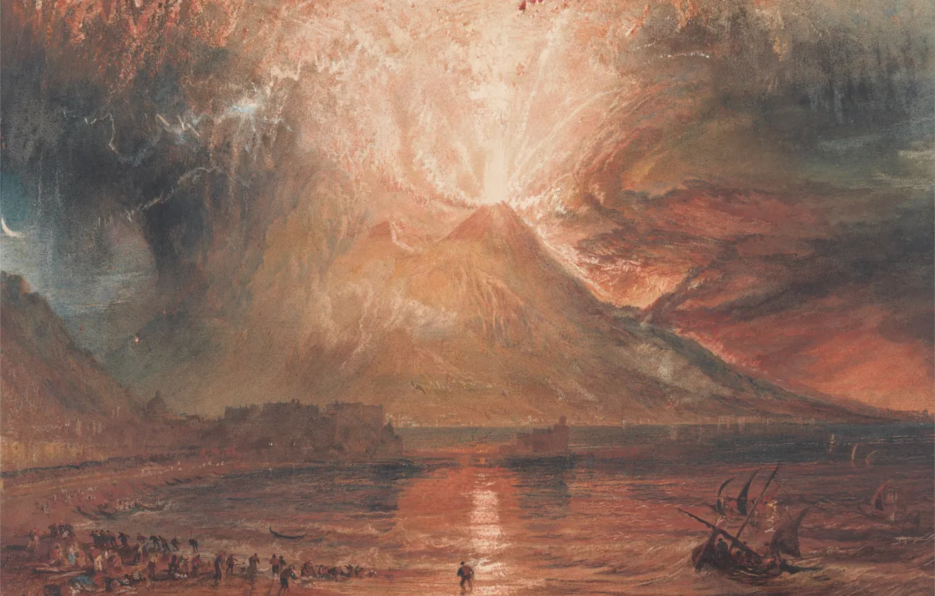 Photo wallpaper sea, landscape, picture, the volcano, William Turner, The Eruption Of Mount Vesuvius