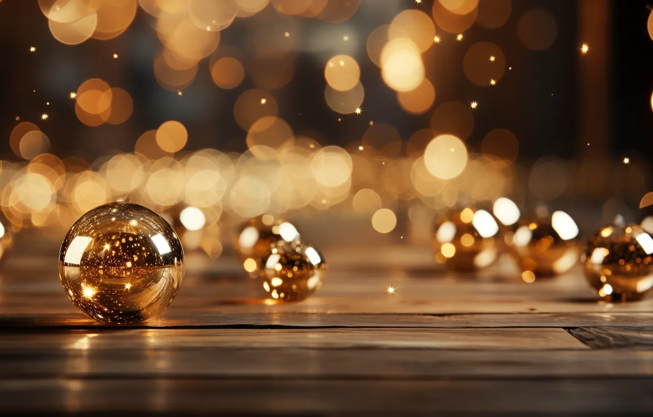 Photo wallpaper decoration, background, gold, balls, New Year, golden, new year, happy