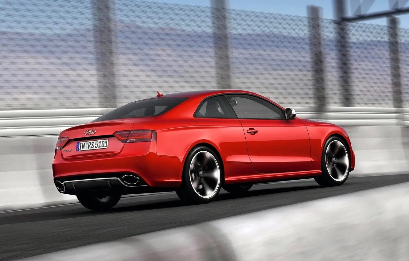 Photo wallpaper red, wall, Audi, speed, fence, audi rs5