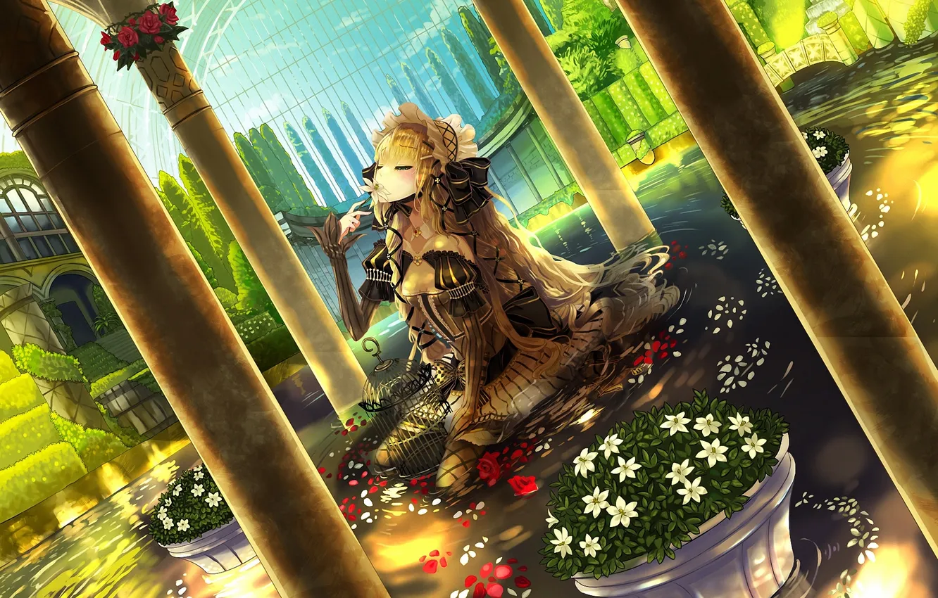 Photo wallpaper water, girl, cell, art, columns, vocaloid, kagamine rin, kanipanda