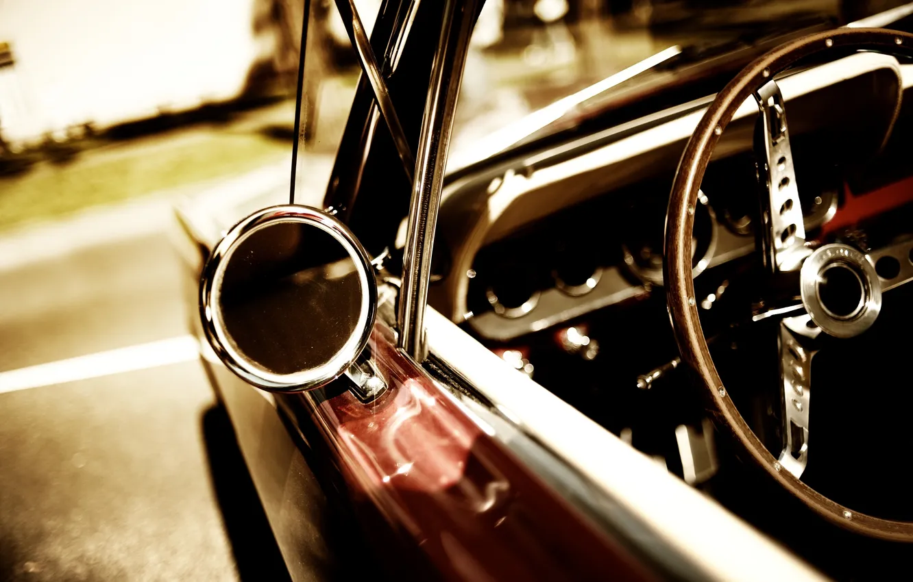 Photo wallpaper car, machine, auto, glass, close-up, style, retro, speed