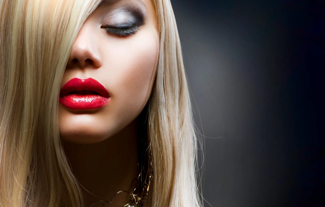 Photo wallpaper lips, hair, blonde, makeup