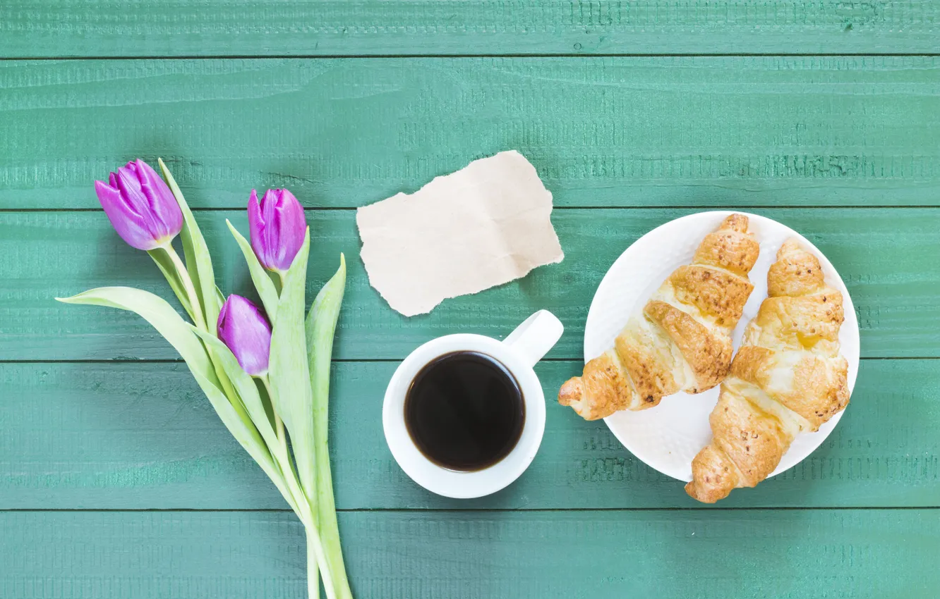 Photo wallpaper coffee, bouquet, Breakfast, breakfast, Croissant