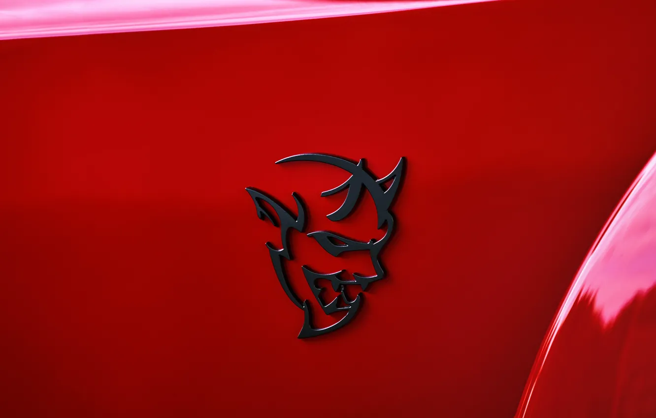 Photo wallpaper Dodge, Challenger, logo, Demon, badge, Dodge Challenger SRT Demon