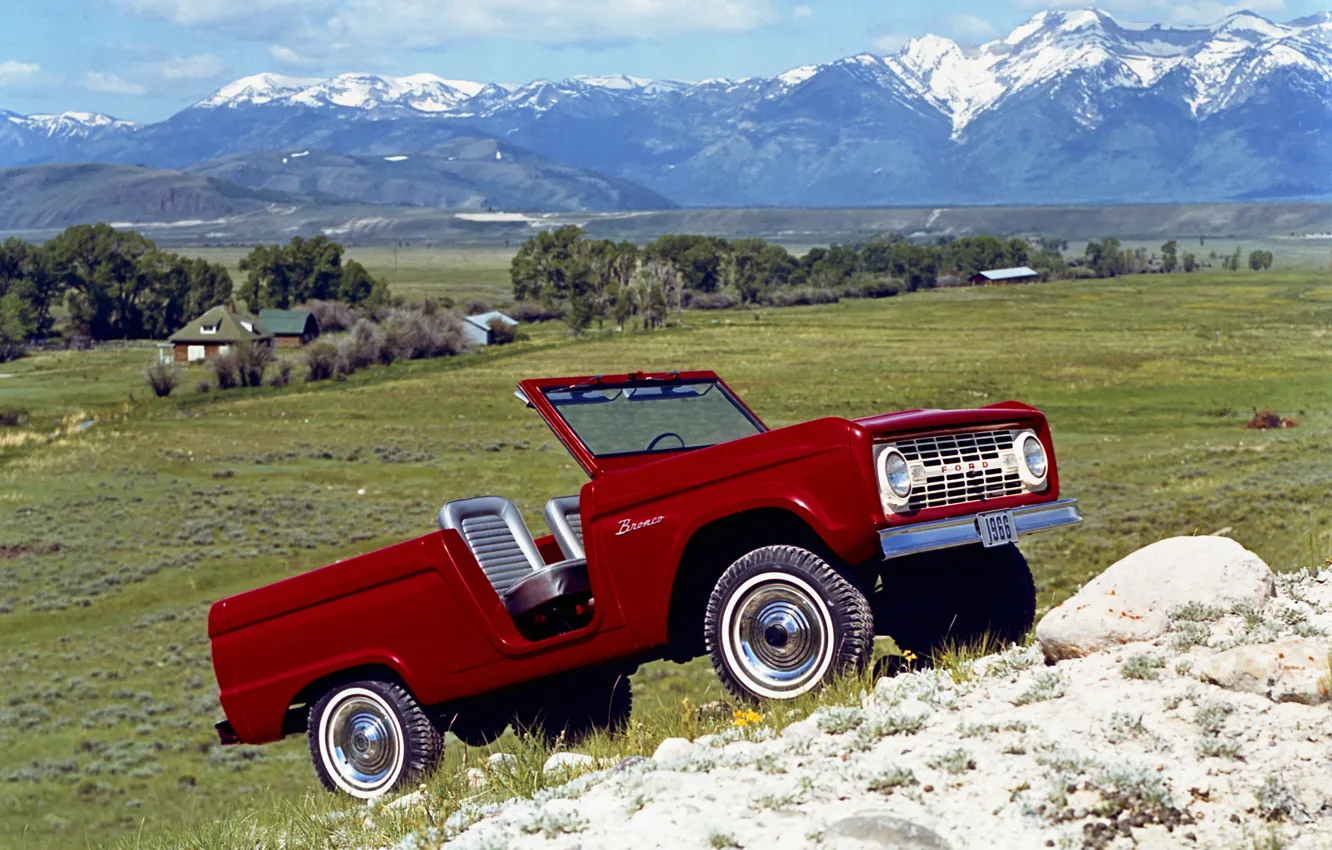 Photo wallpaper red, Roadster, Ford, valley, 1966, Bronco