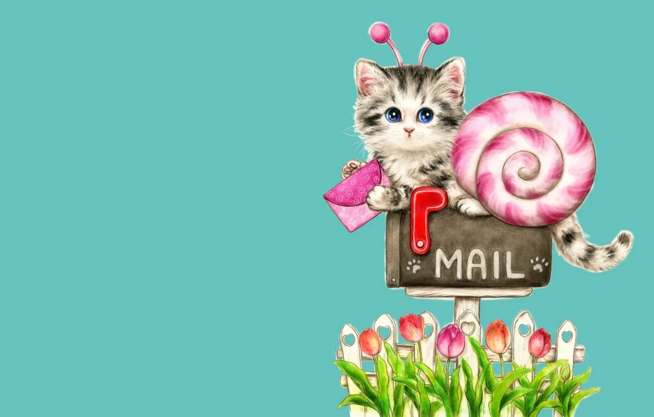 Photo wallpaper letter, art, kitty, children's, mail, Caemi Hara, mail