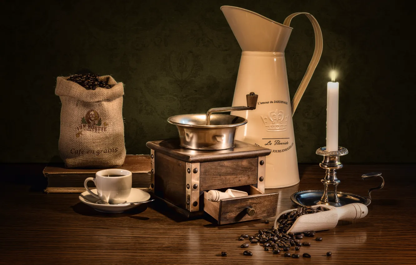 Photo wallpaper coffee, grain, pitcher