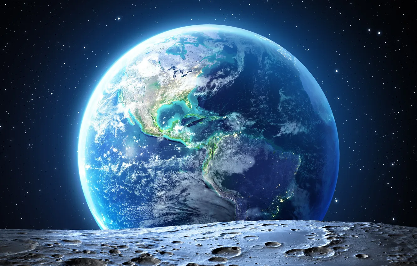 Photo wallpaper stars, earth, the moon, surface, planet, space
