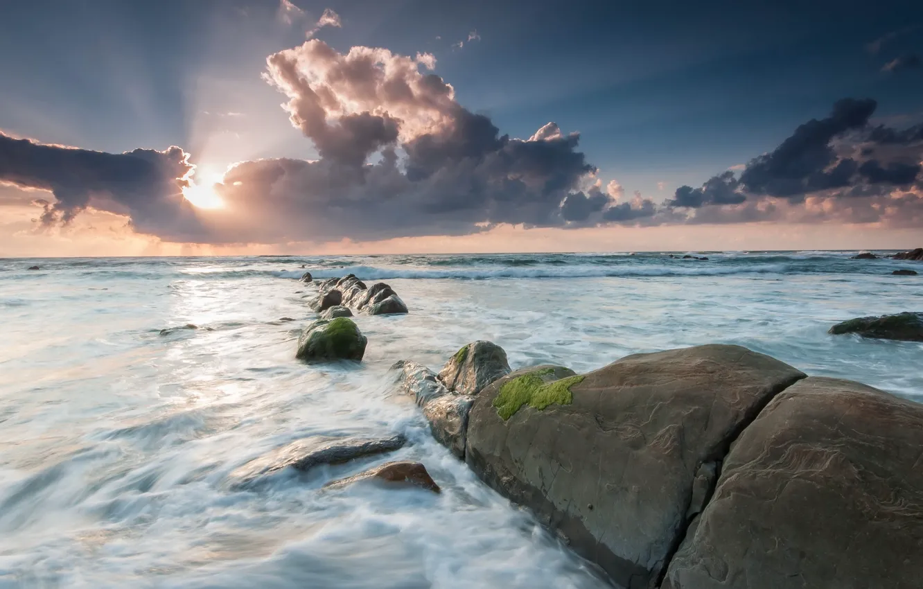 Photo wallpaper sea, landscape, sunset