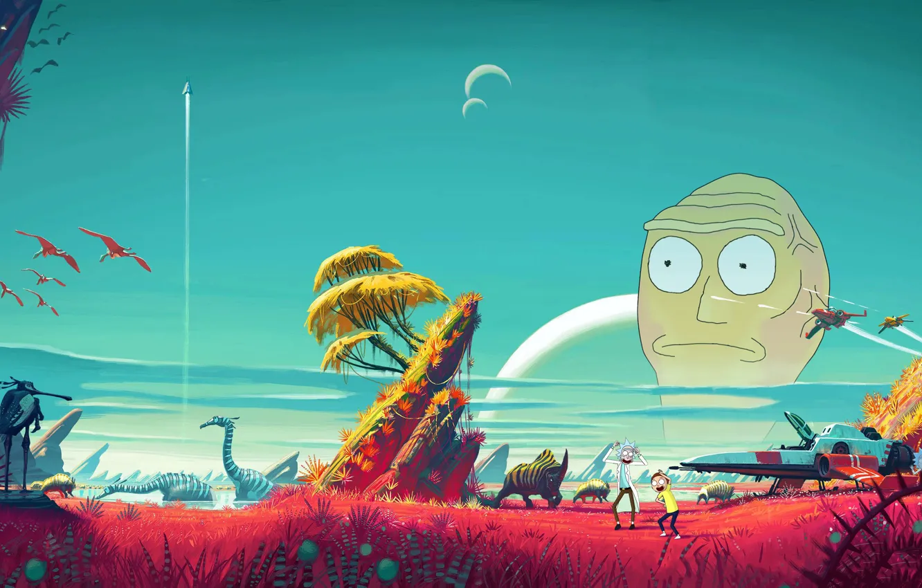 Photo wallpaper cartoon, art, Smith, Sanchez, Rick, No Man's Sky, Rick and Morty, Rick and Morty