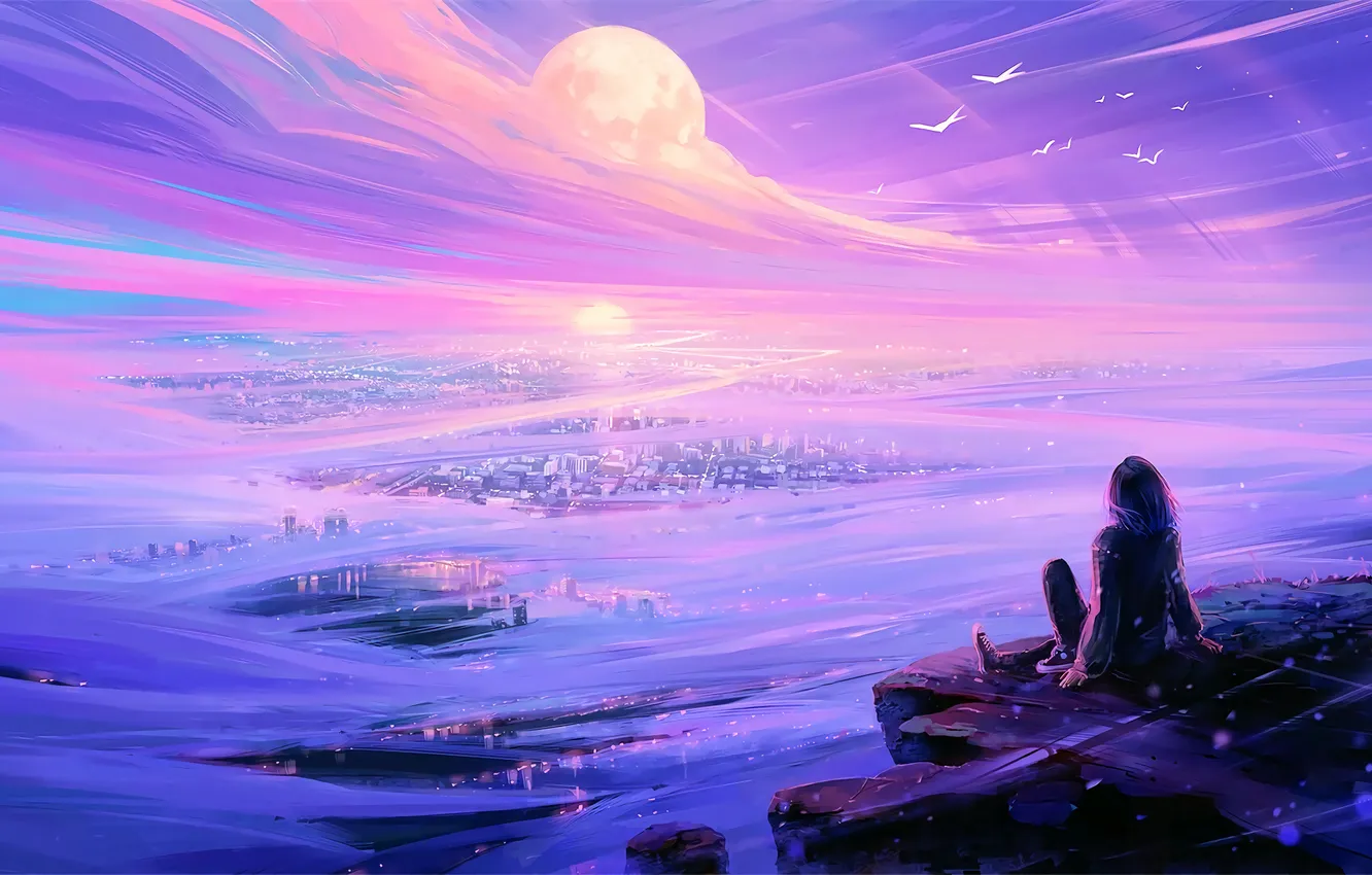 Photo wallpaper fantasy, view, planets, cliff