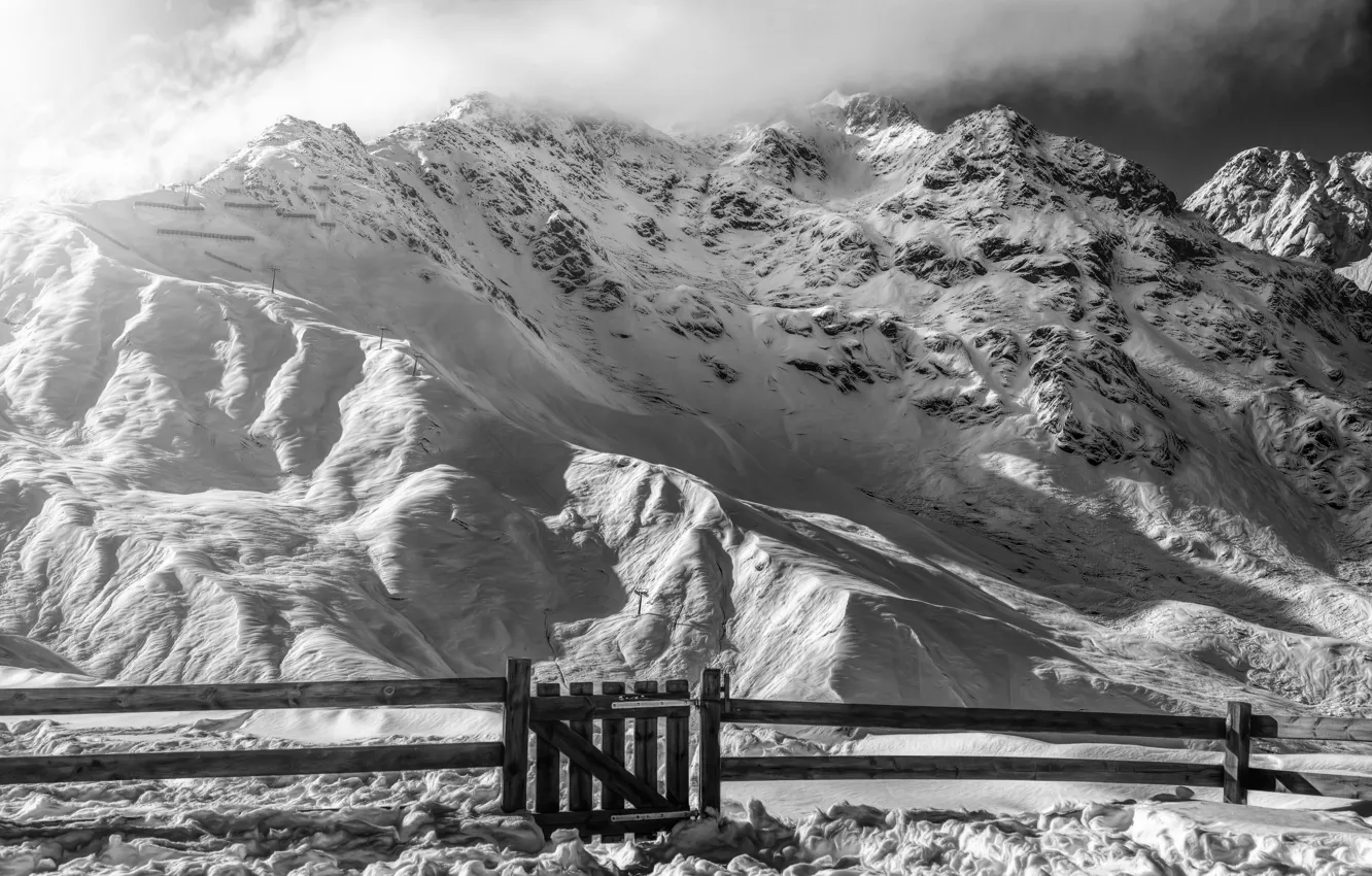 Photo wallpaper snow, mountains, treatment, Winter Gate