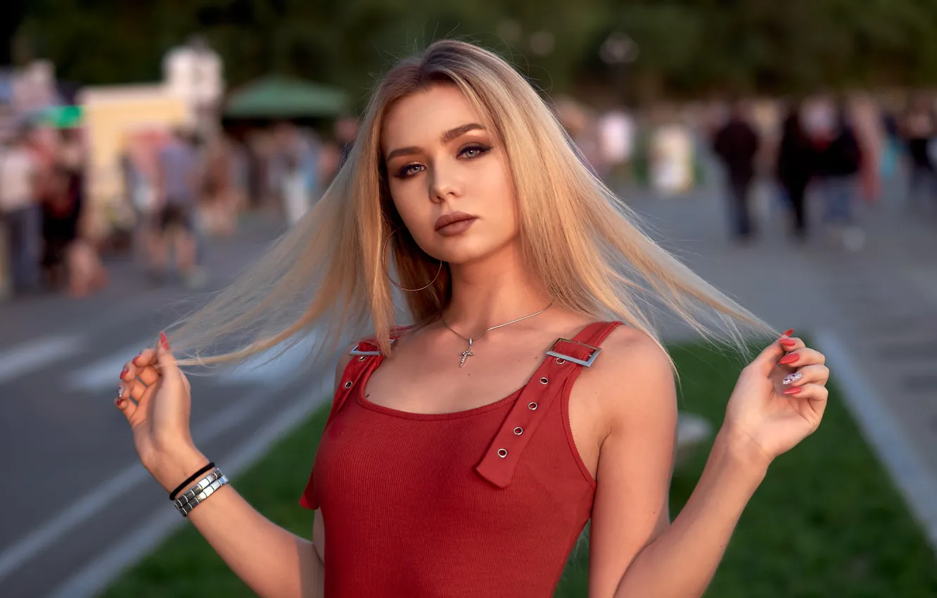 Photo wallpaper look, girl, pose, hair, portrait, hands, makeup, Dasha