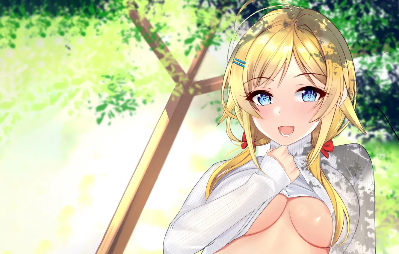 Photo wallpaper girl, sexy, cleavage, long hair, boobs, anime, beautiful, twintails