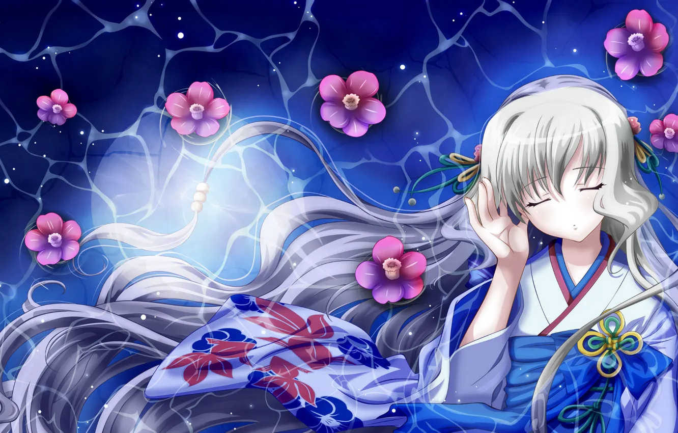 Photo wallpaper girl, flowers, hair, kimono, long, Nami, Aoi Shiro