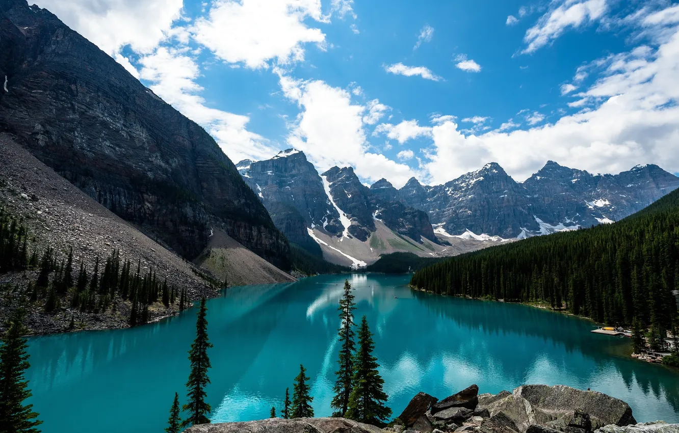 Photo wallpaper forest, the sky, mountains, Canada, Lake Louise, forest, Canada, sky