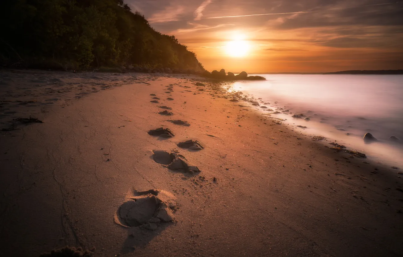 Photo wallpaper beach, sunset, the ocean, coast