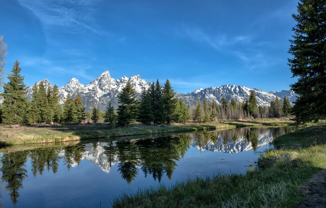 Photo wallpaper landscape, mountains, river