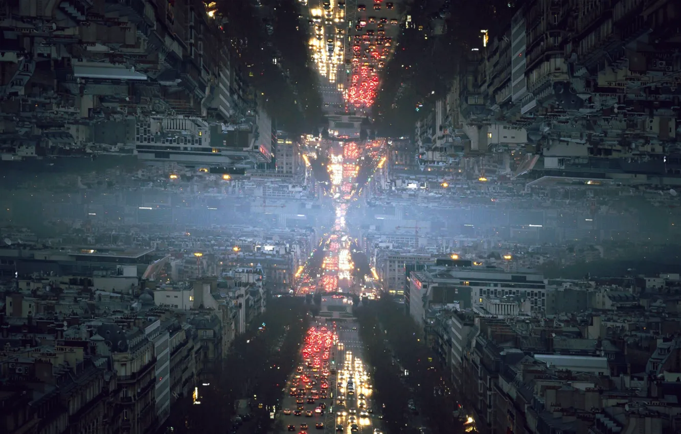 Photo wallpaper city, the city, abstract, mirror