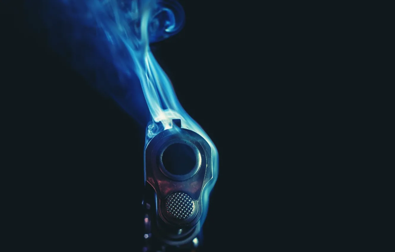 Photo wallpaper desktop, gun, black, smoke, blue, arm