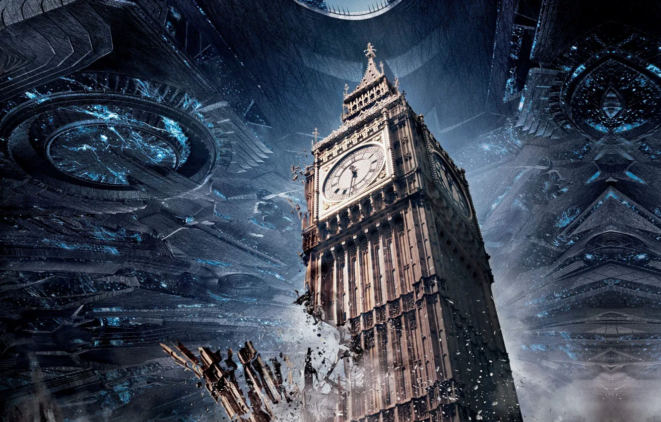 Photo wallpaper wallpaper, gun, tower, war, england, United Kingdom, clock, UFO