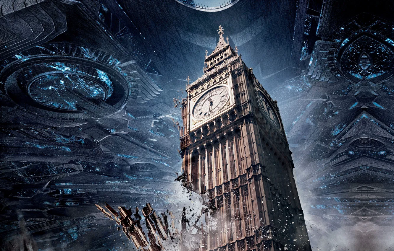 Photo wallpaper wallpaper, gun, tower, war, alien, England, United Kingdom, clock