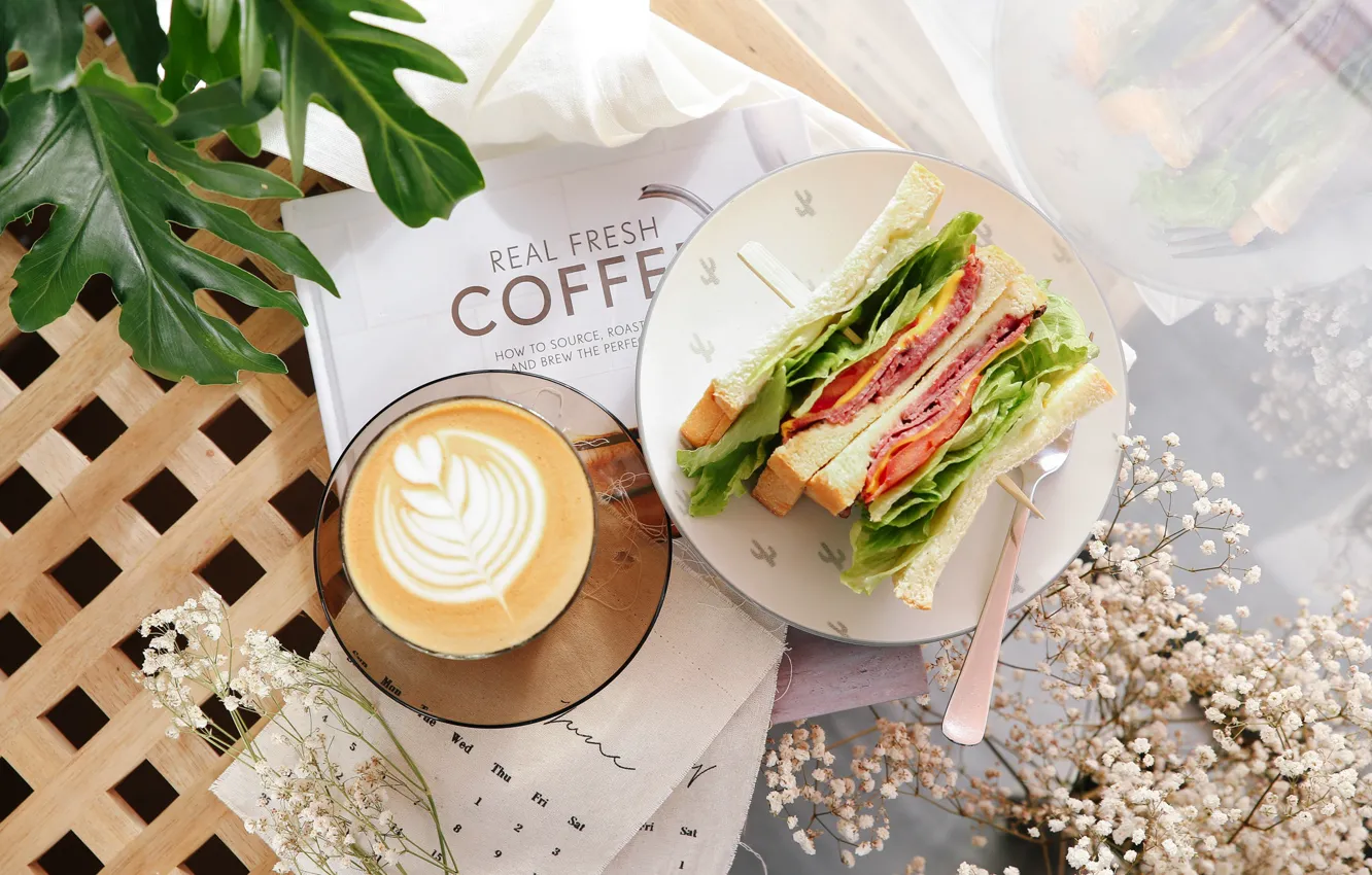 Photo wallpaper coffee, sandwich, foam