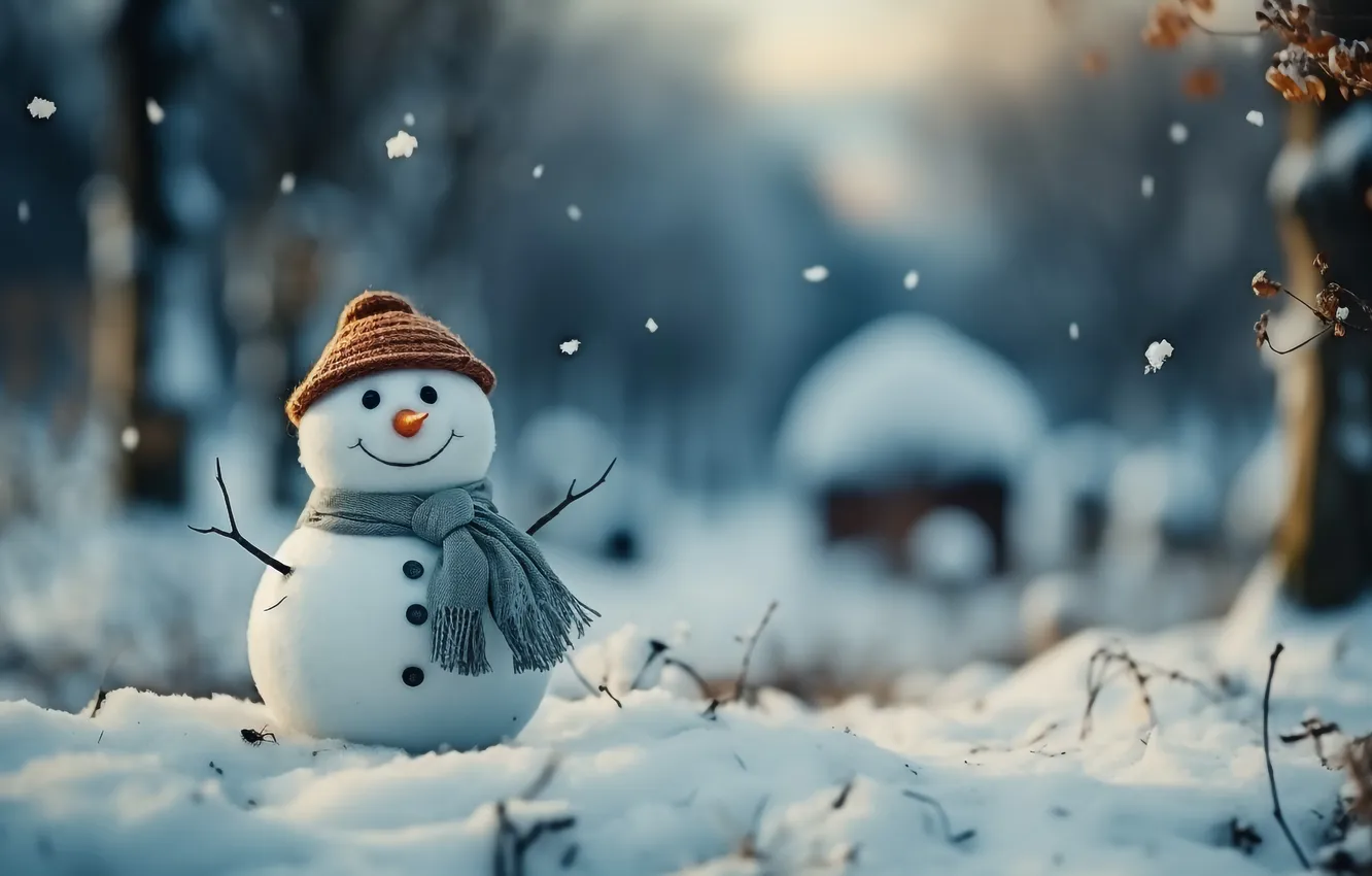 Photo wallpaper winter, snow, new year, Christmas, snowman, Christmas, winter, snow