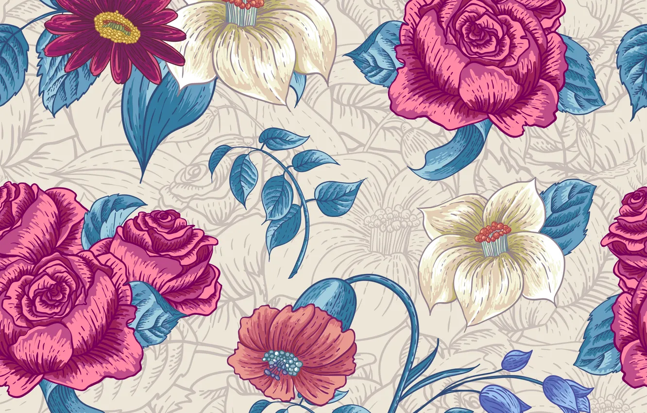 Photo wallpaper flowers, background, background, seamless