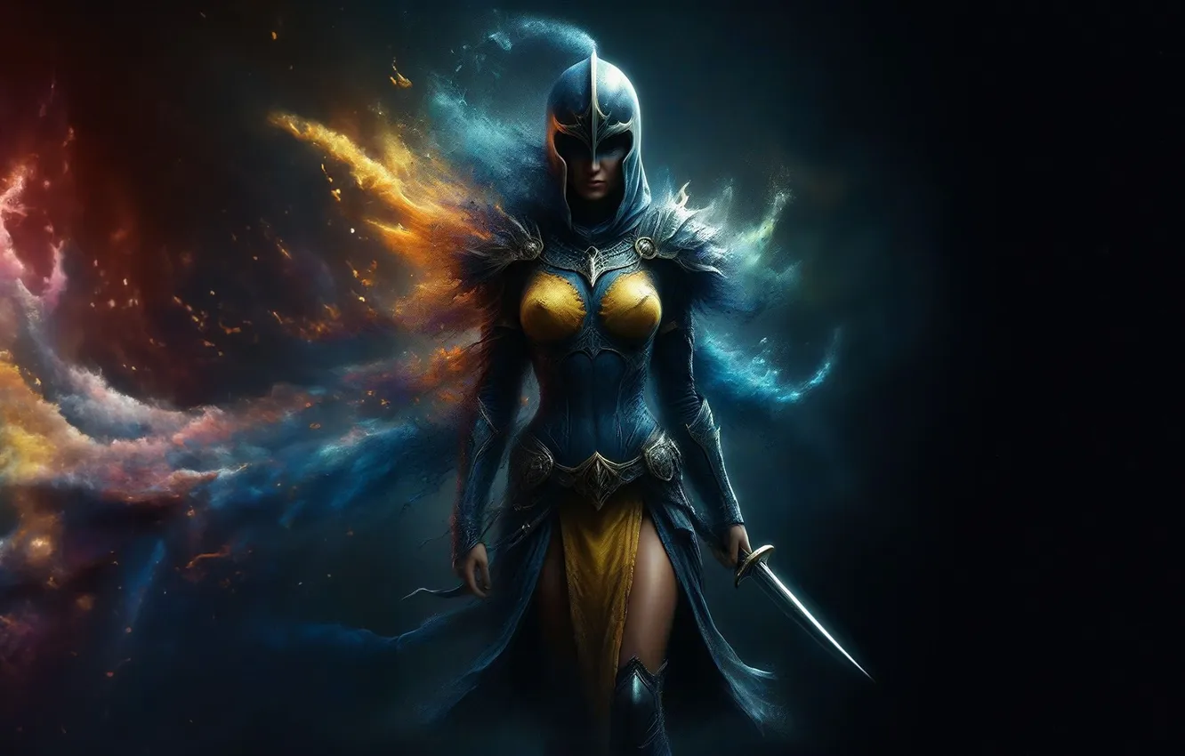 Photo wallpaper smoke, warrior, helmet, blade, assassin