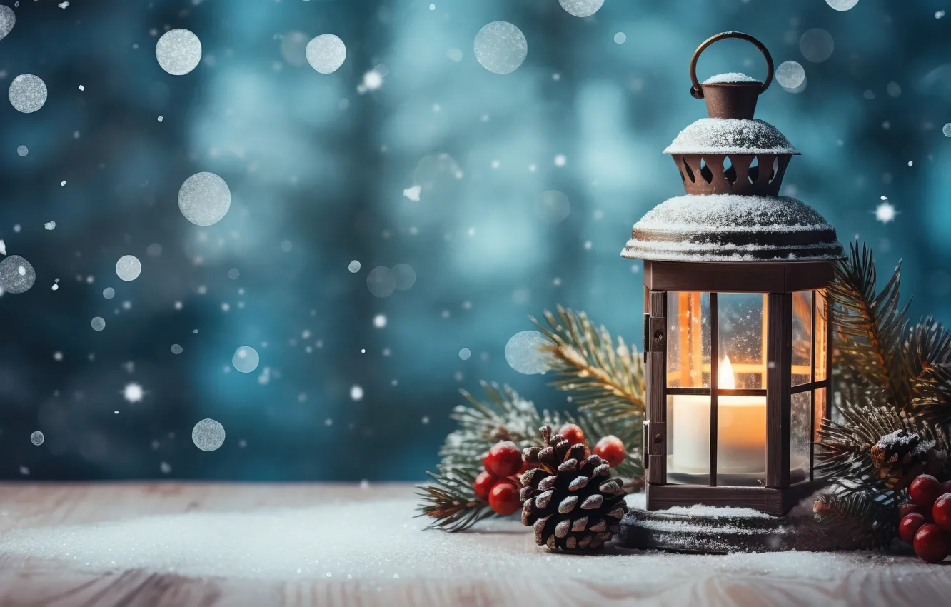 Photo wallpaper winter, snow, decoration, night, new year, Christmas, lights, light