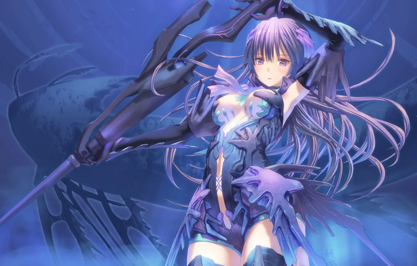 Photo wallpaper girl, weapons, background, fish, art, tougetsu gou