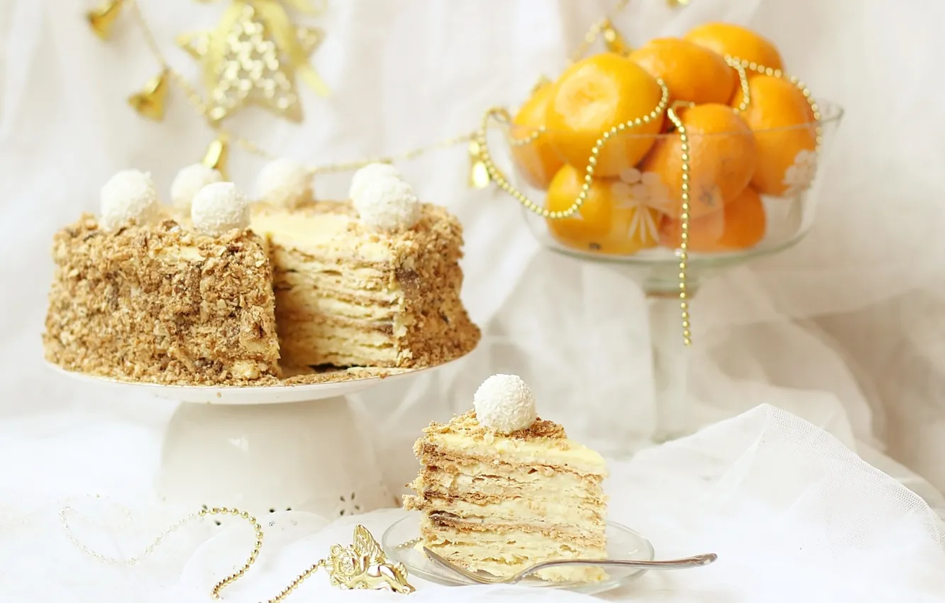 Photo wallpaper cake, tangerines, Napoleon
