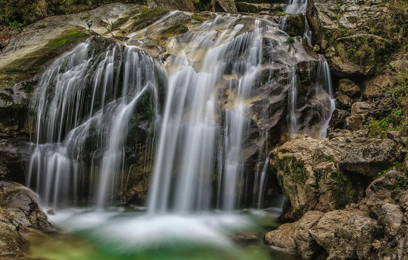 Photo wallpaper stones, waterfall, cascade