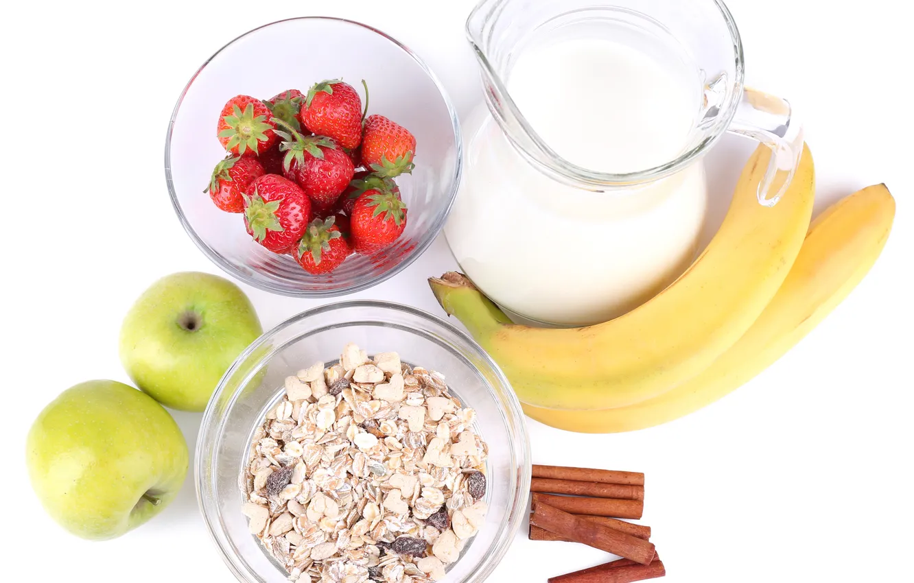 Photo wallpaper cereal, cereals, muesli with milk and fruit and fresh berries, Healthy Breakfast, A healthy Breakfast, …