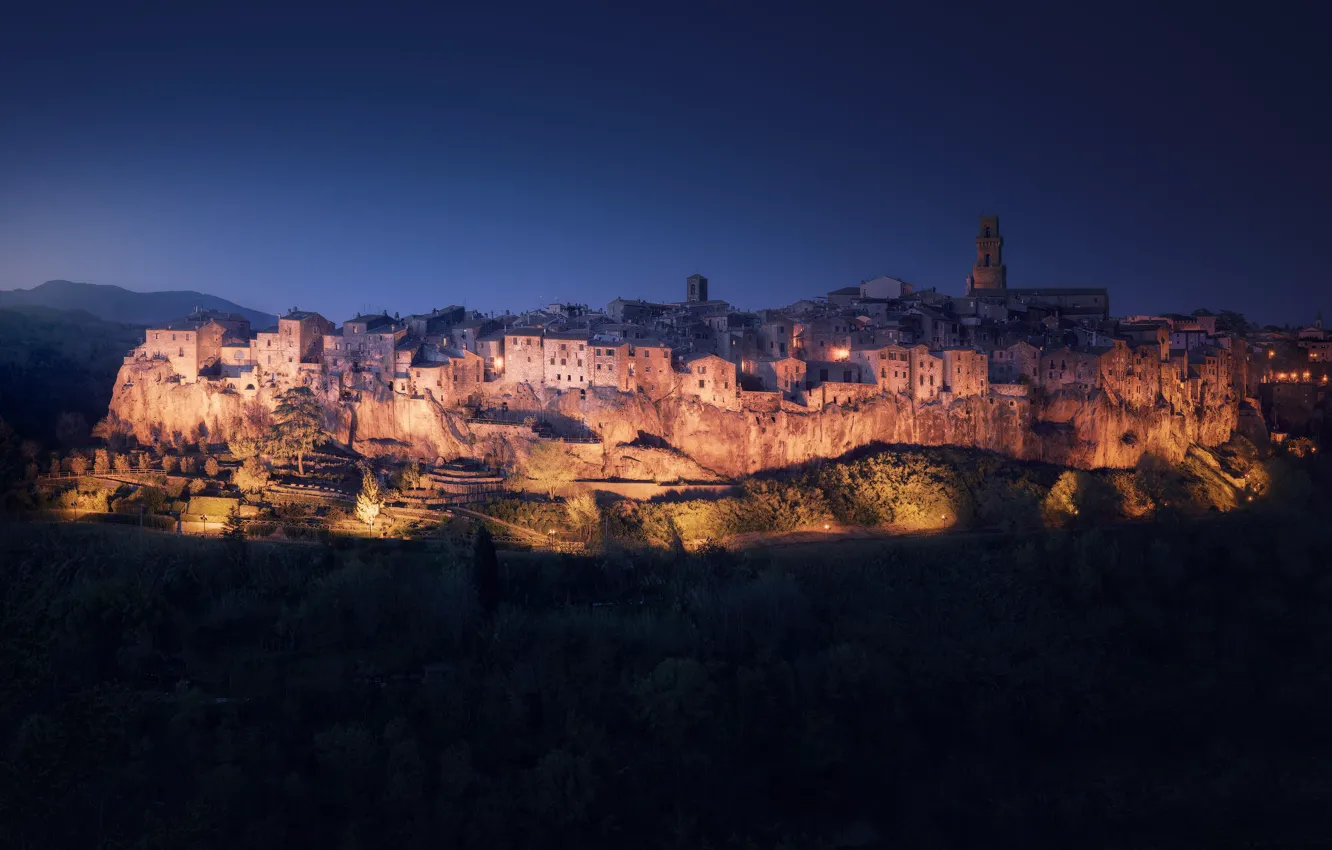 Photo wallpaper night, the city, Italy, architecture, Palace, Tuscany, Pitigliano, Palazzo Orsini