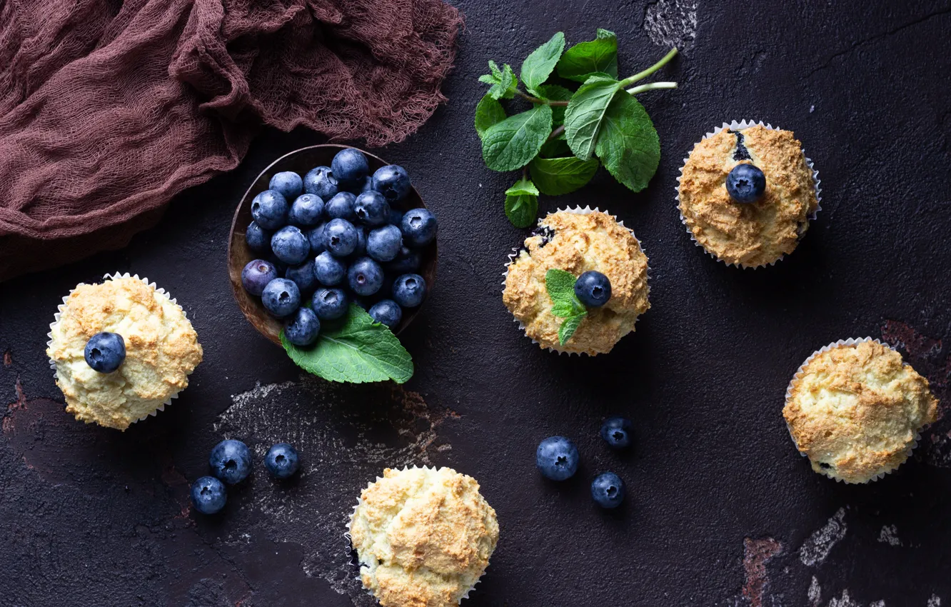 Photo wallpaper berries, blueberries, cupcakes, Valentina Maslova