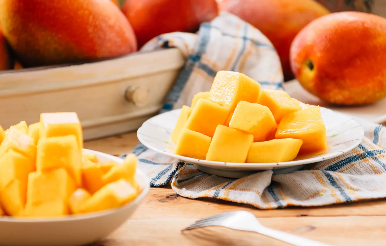 Photo wallpaper cubes, bowl, mango, delicious