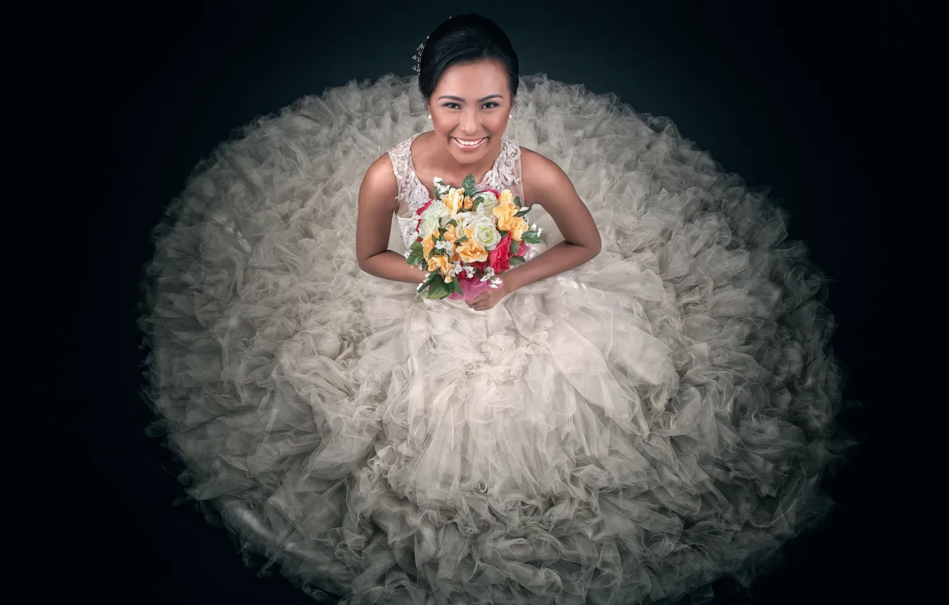 Photo wallpaper joy, bouquet, dress, the bride, wedding