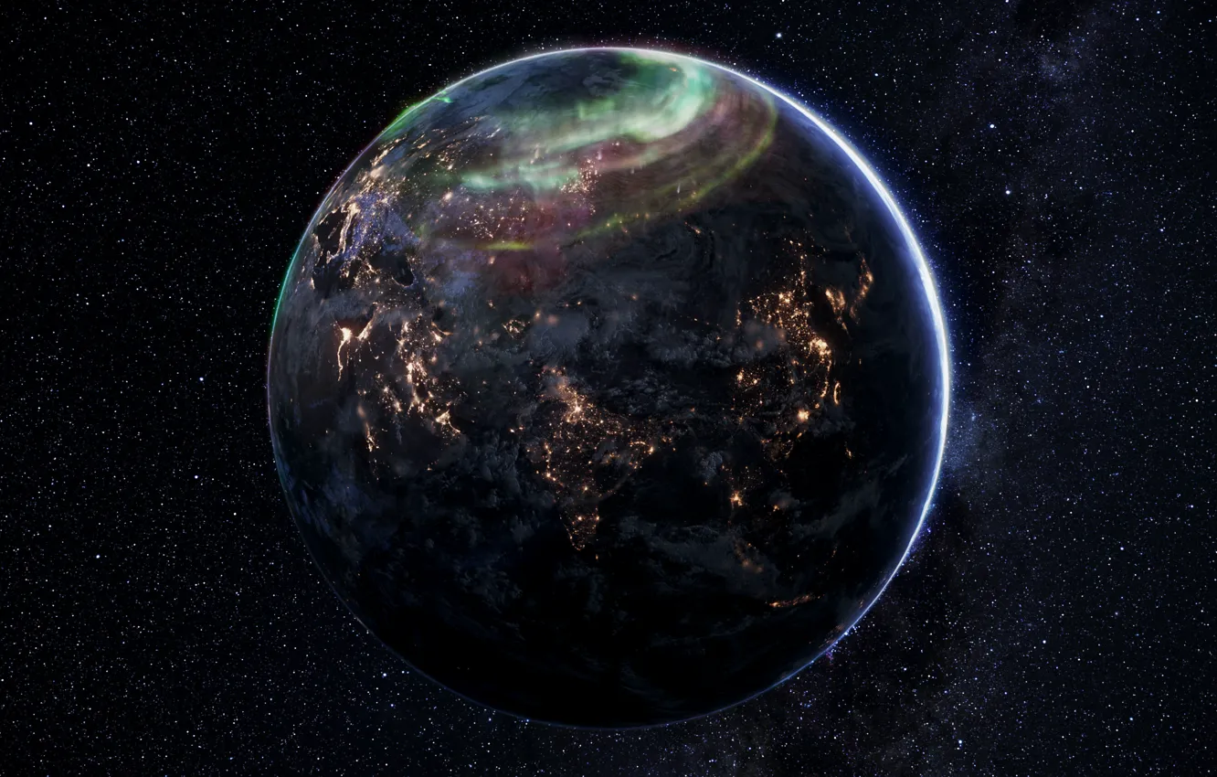 Photo wallpaper lights, planet, sci fi