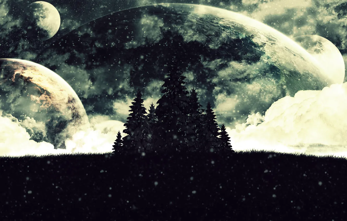 Photo wallpaper the darkness, planet, tree