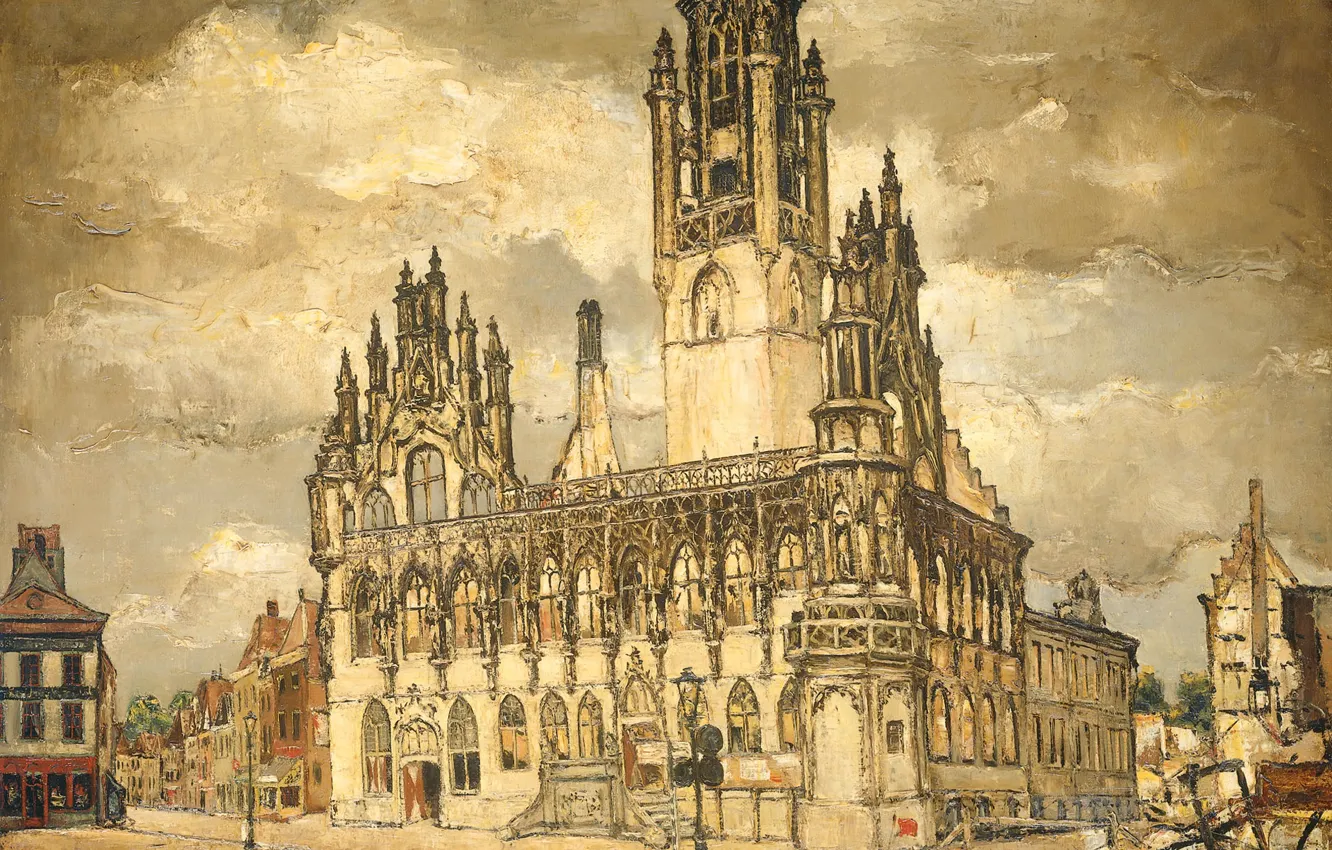 Photo wallpaper oil, picture, canvas, 1940, The desolate city Hall in Middelburg, Reimond Kimpe