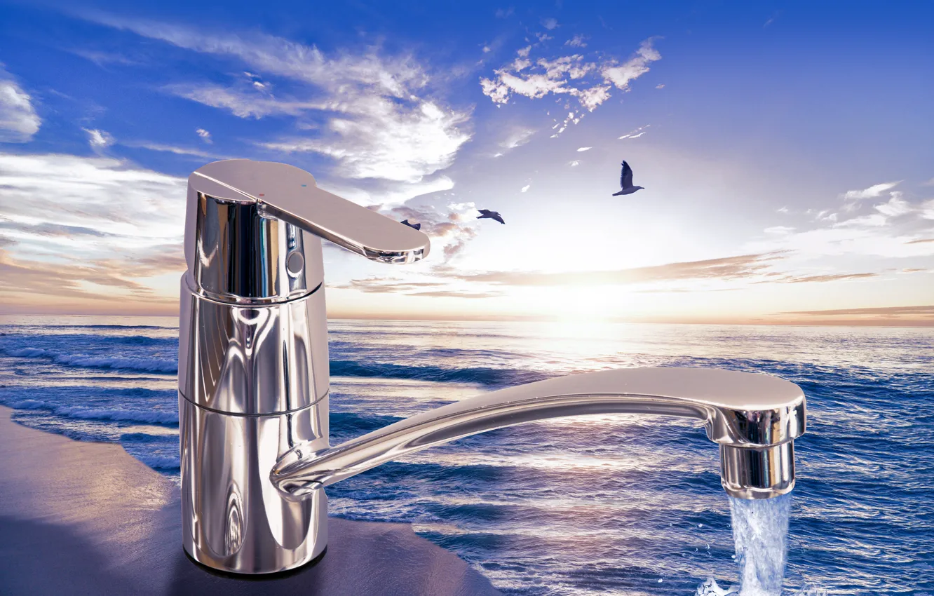 Photo wallpaper sand, sea, wave, beach, the sky, water, the sun, clouds