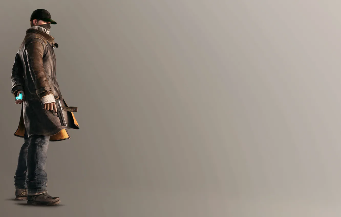 Photo wallpaper gun, phone, cap, cloak, sweater, Watch Dogs, Watchdogs, Aiden Pearce