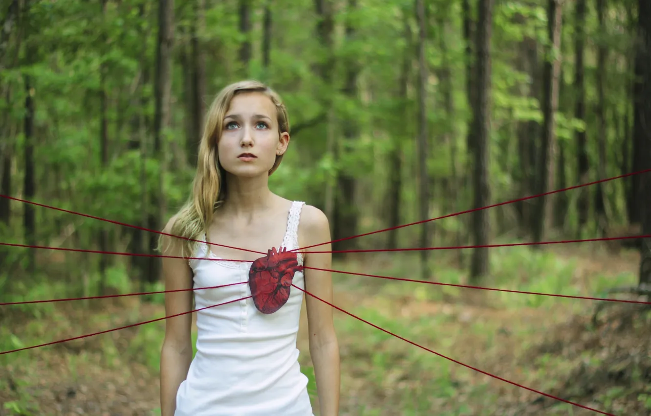 Photo wallpaper forest, woman, mood