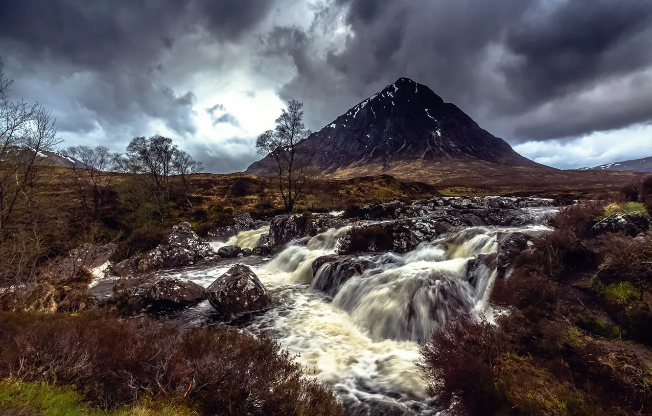 Photo wallpaper river, stones, mountain, stream, Scotland