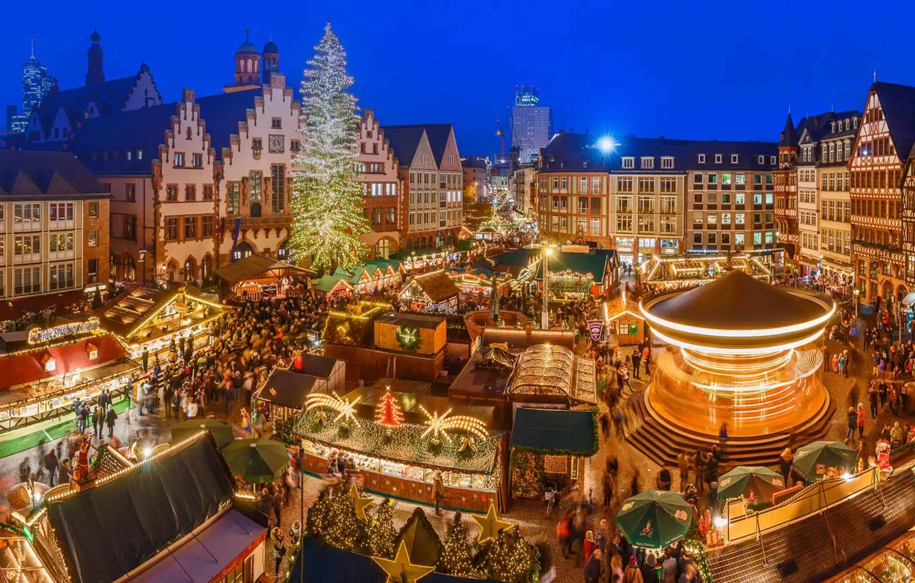 Photo wallpaper lights, holiday, Germany, Christmas fair, The Frankfurt-on-main