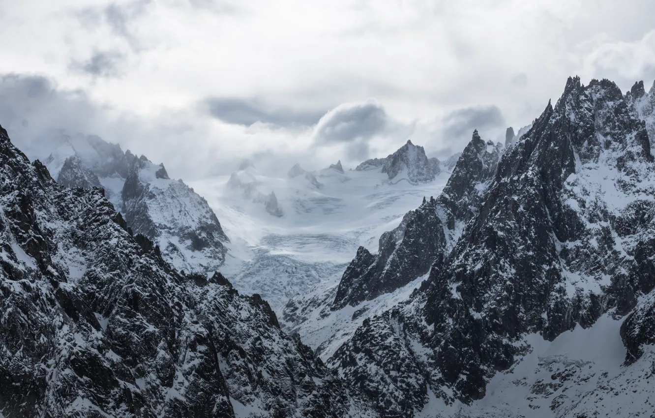 Photo wallpaper clouds, snow, landscape, mountains, glacier